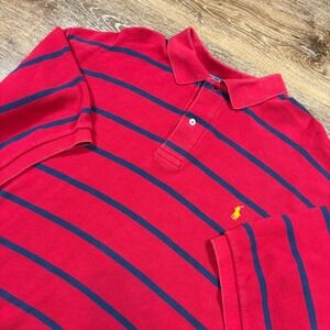 Ralph Lauren Shirt Men's XLT Red Striped Polo Preppy‎ Casual Yellow Pony